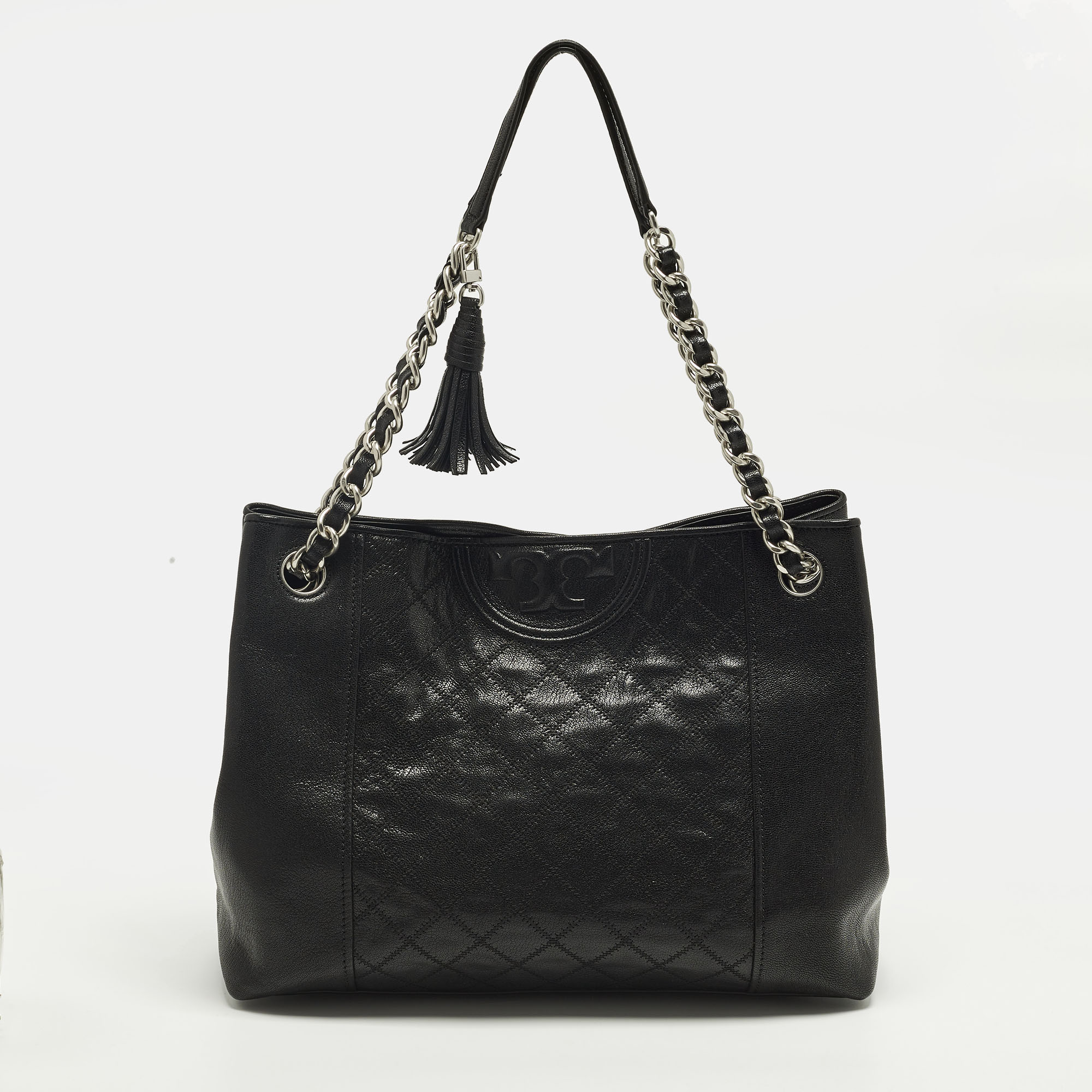 

Tory Burch Fleming Black Leather Chain Tote