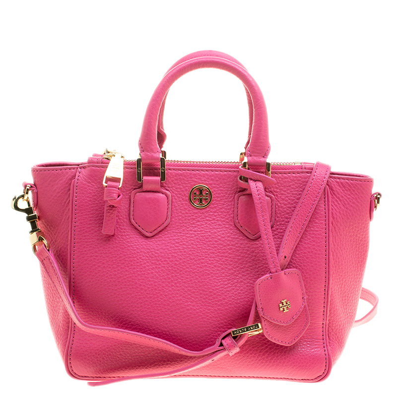Tory Burch Pink Pebbled Leather Mini Square Robinson Tote Tory Burch ...