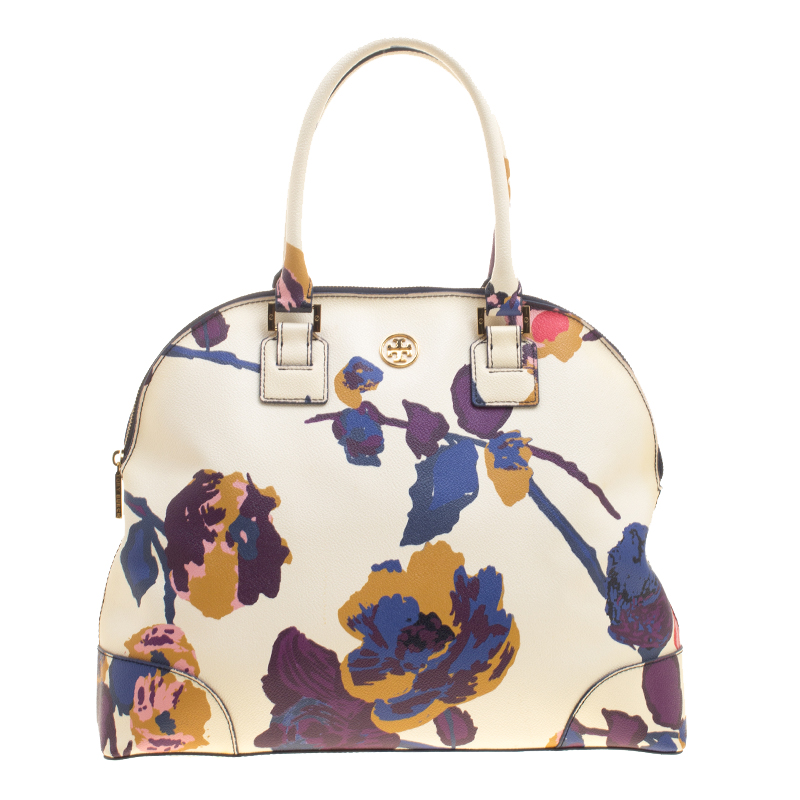 حقيبة توري برش قبة روبينسون كبيرة طباعة زهور متعددة الألوان/ بيج فاتحة