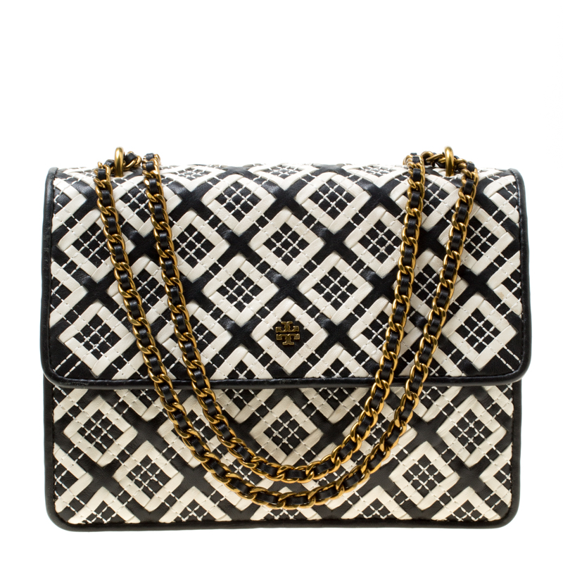 Top 85+ imagen black and white tory burch tote