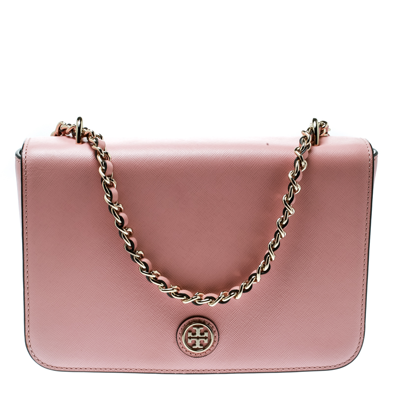 Pre Owned Tory Burch Pink Leather Robinson Shoulder Bag 