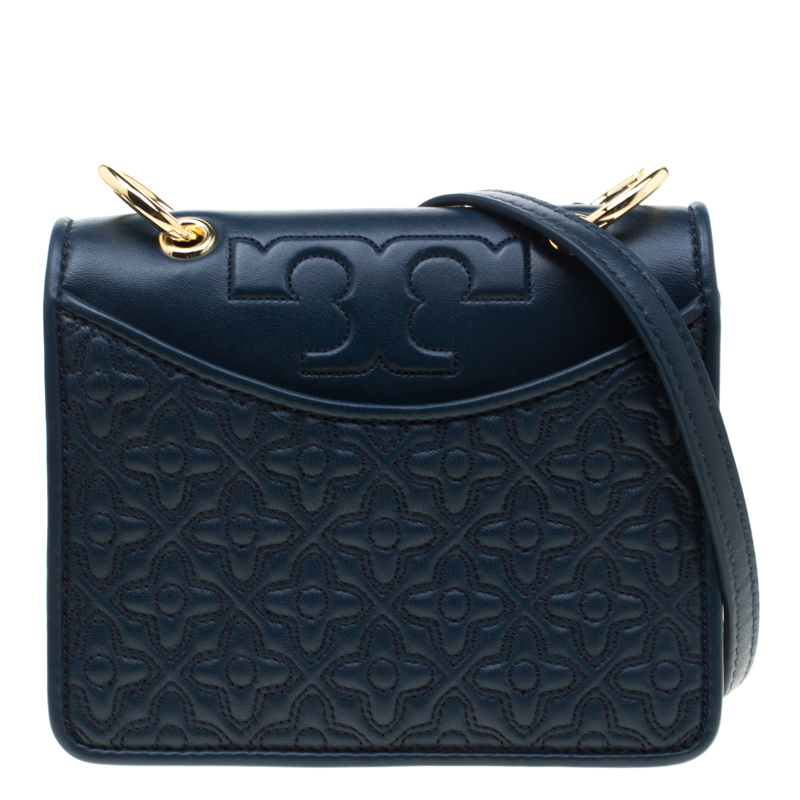 Tory Burch Navy Blue Leather Bryant Mini Shoulder Bag