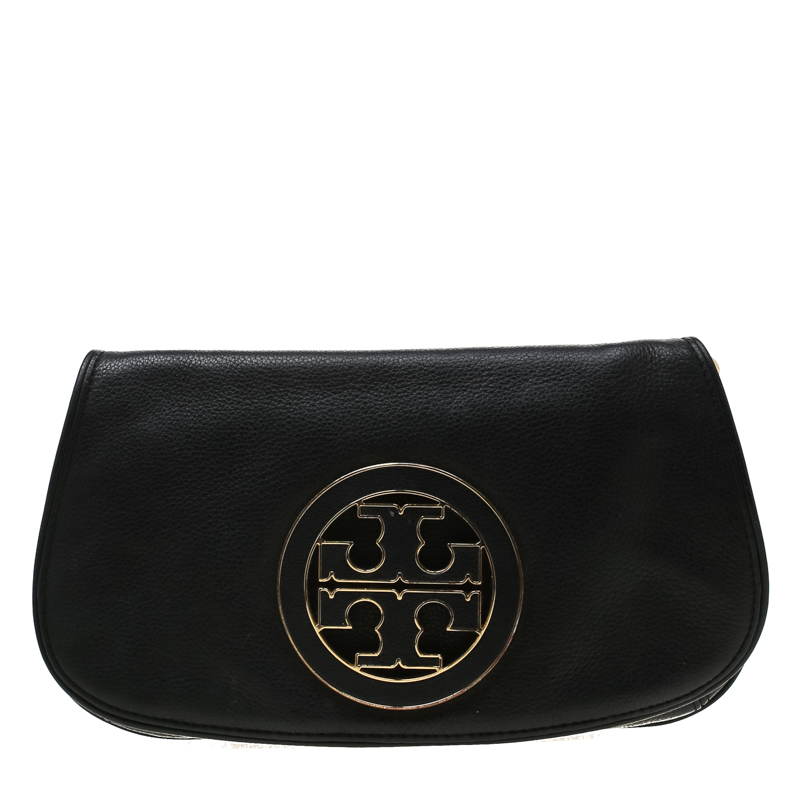 Tory Burch Black Leather Raphael Logo Crossbody Bag