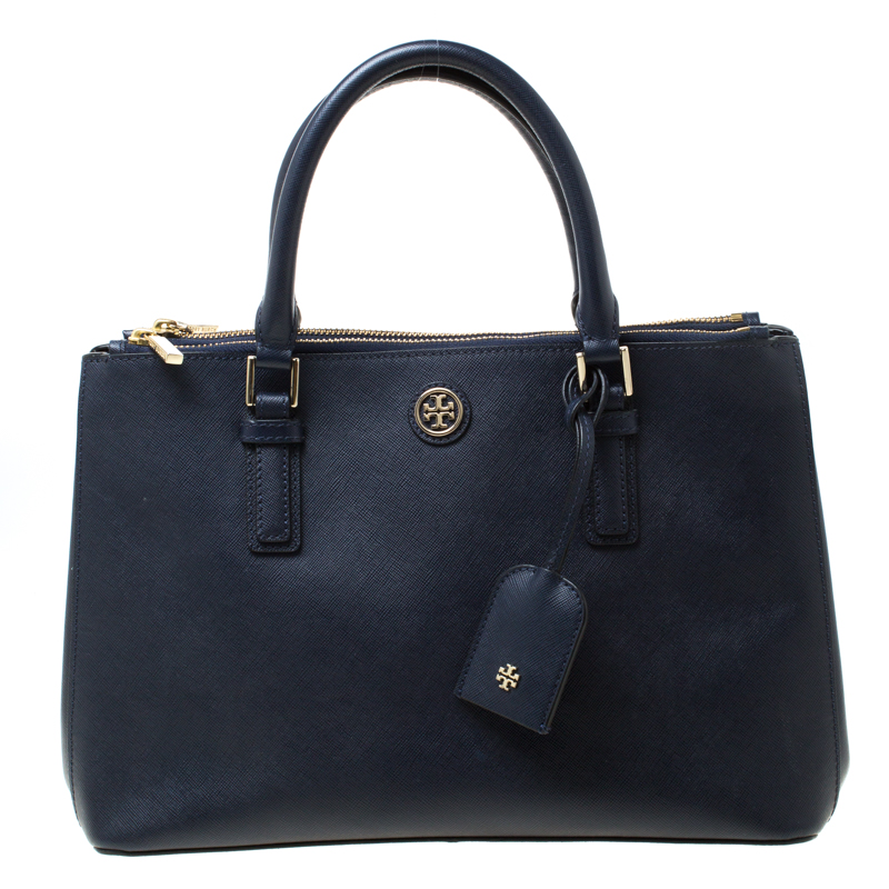 Tory Burch Navy Blue Leather Double Zip Robinson Tote Tory Burch | TLC