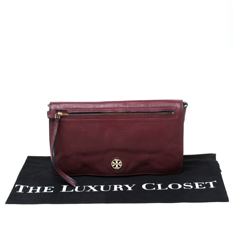 Pre-owned Tory Burch Burgundy Leather Flap Pocket Crossbody Bag