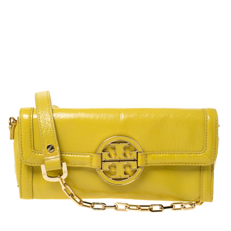 Pre Owned Tory Burch Yellow Patent Leather Miller Crossbody Bag