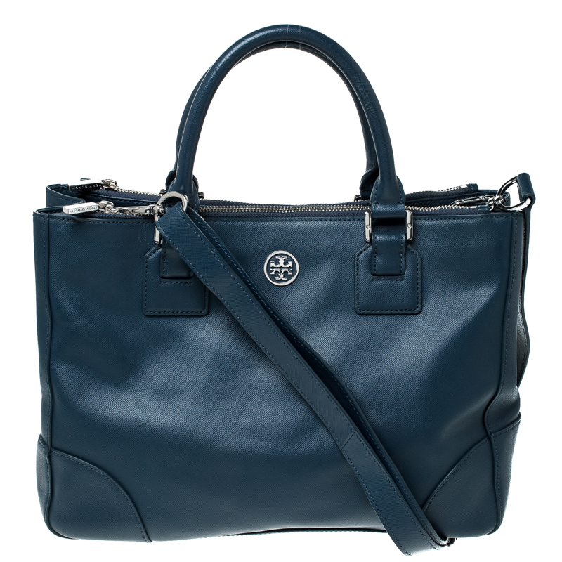 Tory Burch Blue Leather Robinson Tote
