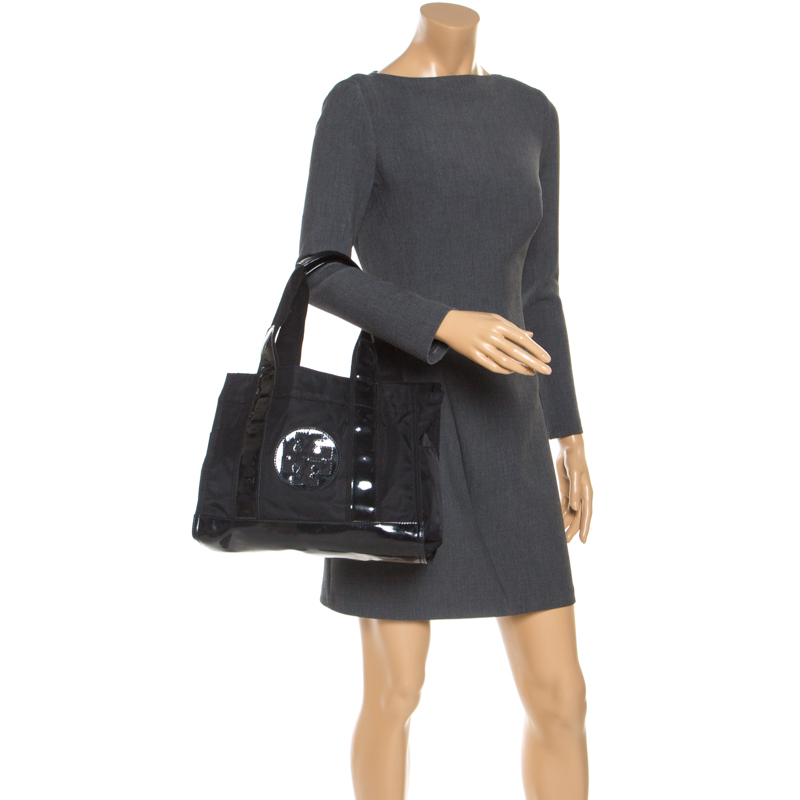 

Tory Burch Black Nylon and Leather Ella Tote