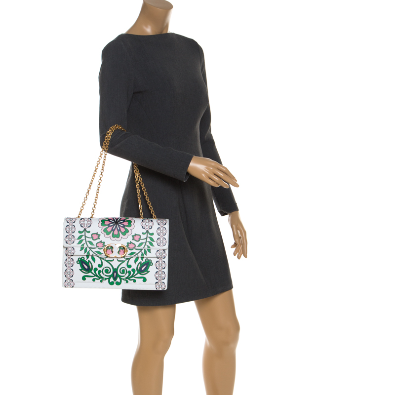 

Tory Burch White Printed Leather Chain Shoulder Bag