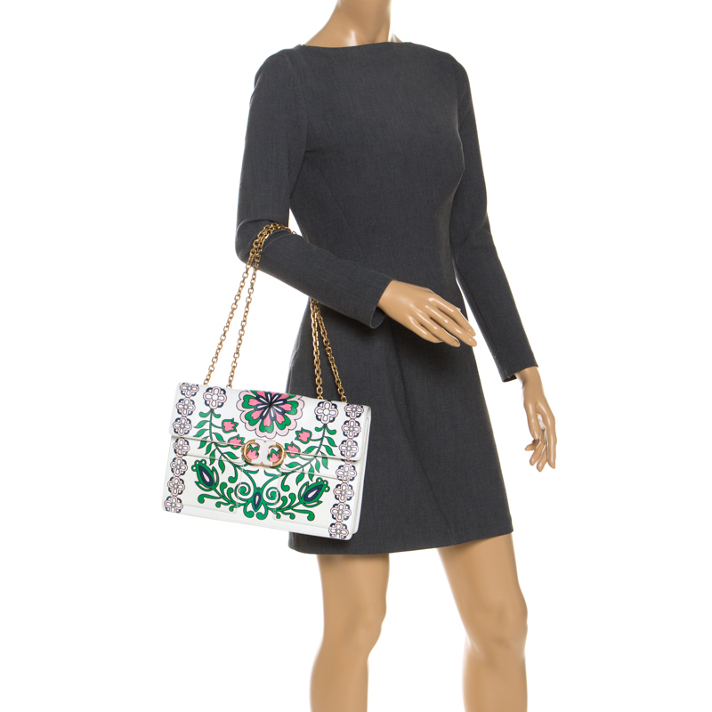 

Tory Burch White Garden Party Leather Gemini Link Shoulder Bag