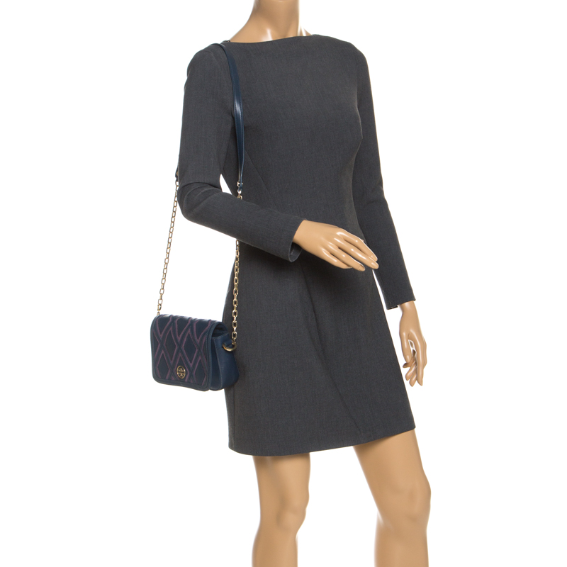 

Tory Burch Blue/Purple Leather and Suede Flap Crossbody Bag