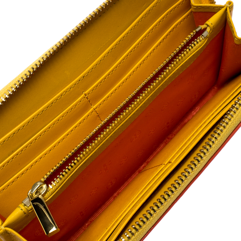 

Tory Burch Coral Orange/Yellow Patent Leather Zip Around Wallet