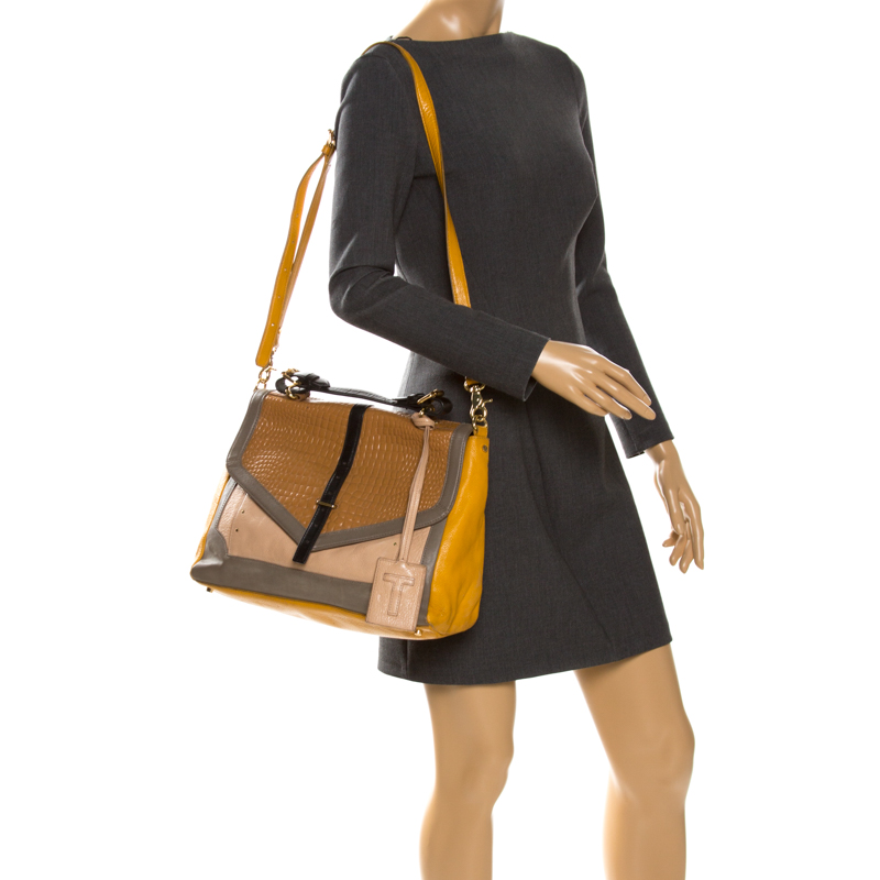 

Tory Burch Multicolor Croc Embossed Leather Top Handle Bag