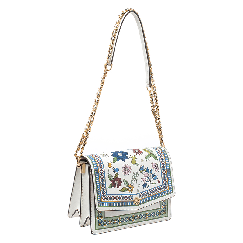 Tory Burch White Floral Print Leather Robinson Shoulder Bag Tory Burch ...