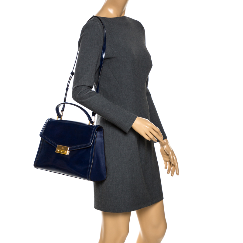 

Tory Burch Blue Patent Leather Juliette Top Handle Bag