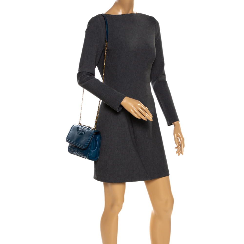 

Tory Burch Blue Leather Medium Fleming Shoulder Bag