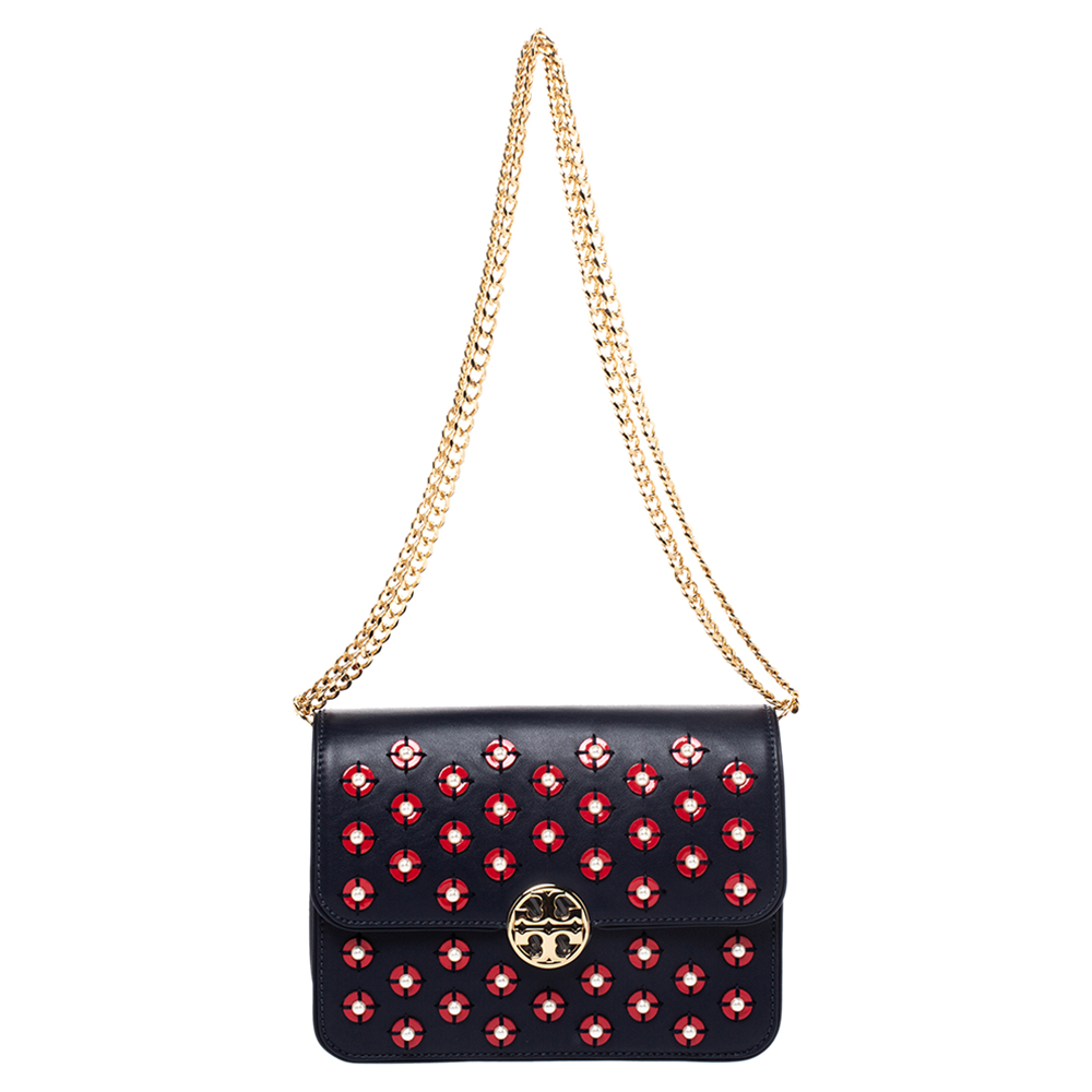 tory burch embellished leather shoulder bag