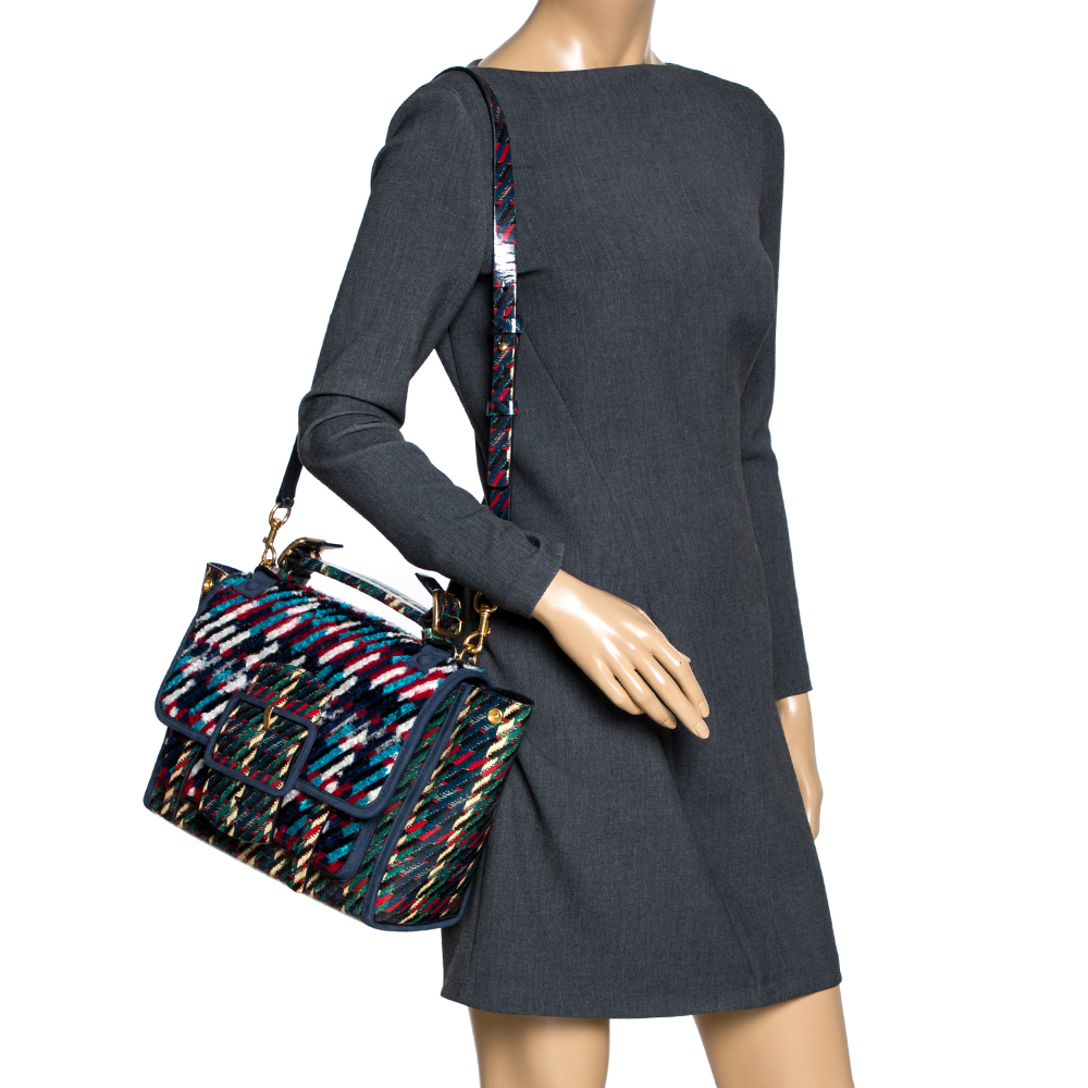 

Tory Burch Multicolor Coated Canvas and Tweed Top Handle Bag