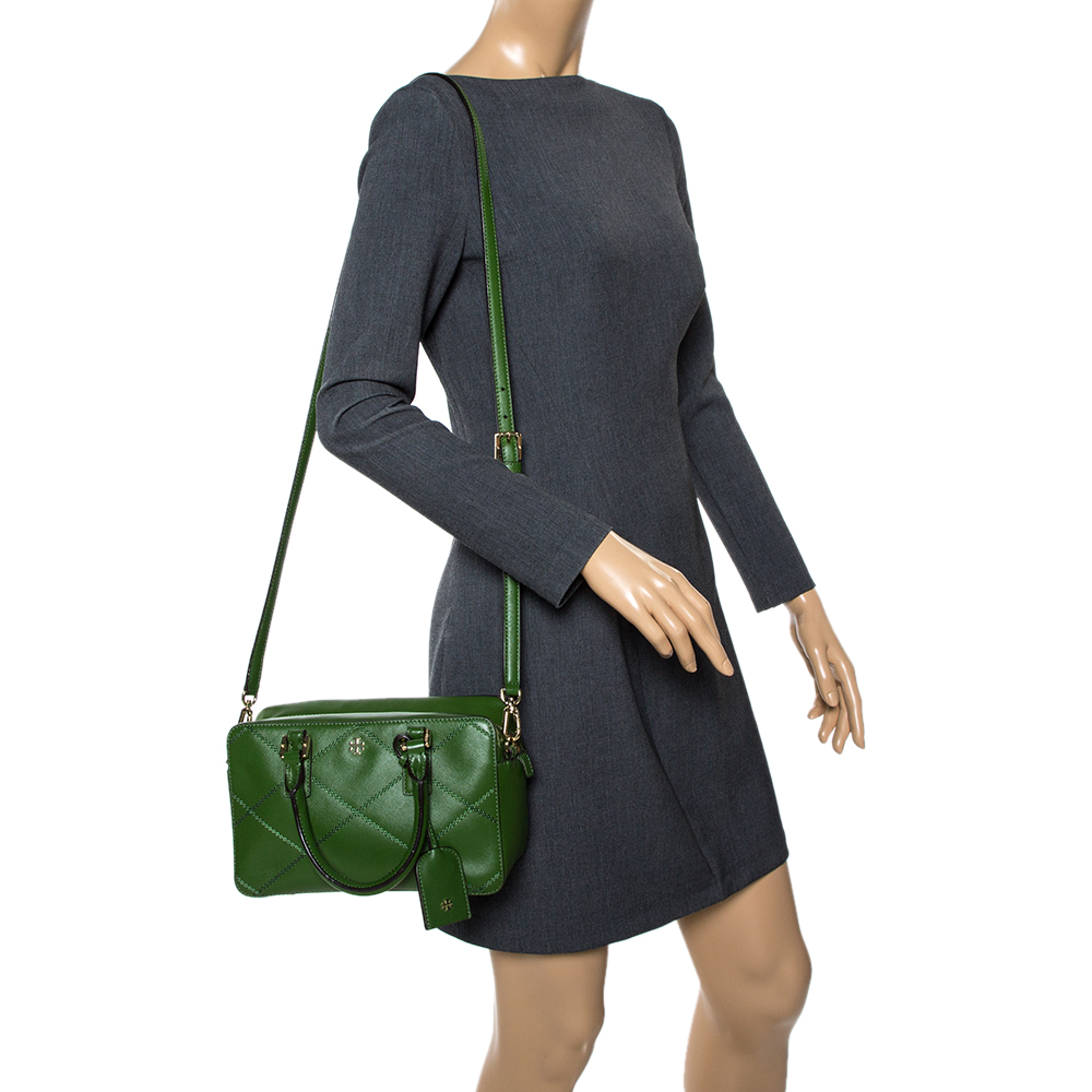 

Tory Burch Green Stitched Leather Robinson Satchel