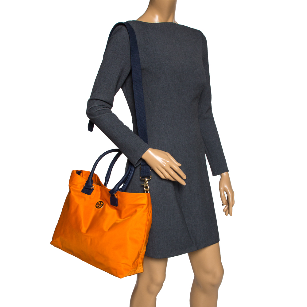 

Tory Burch Orange/Blue Nylon and Leather Tote