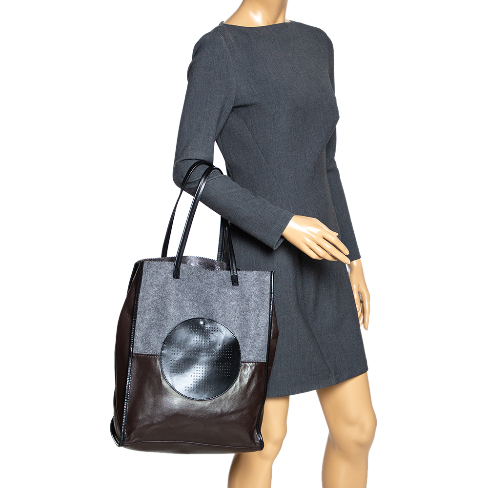 

Tory Burch Tri Color Leather Leather and Wool Tote, Multicolor