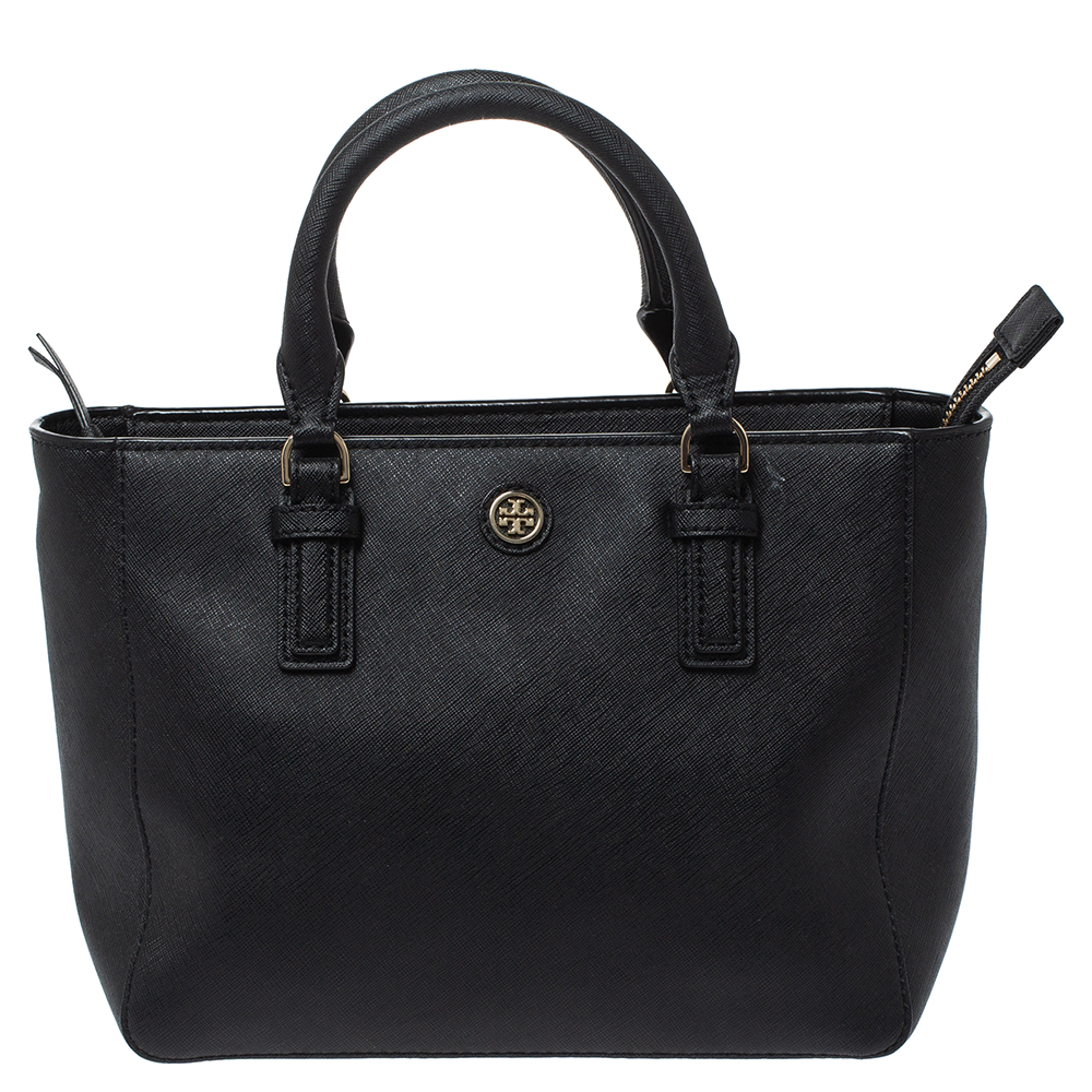 tory burch black leather handbag