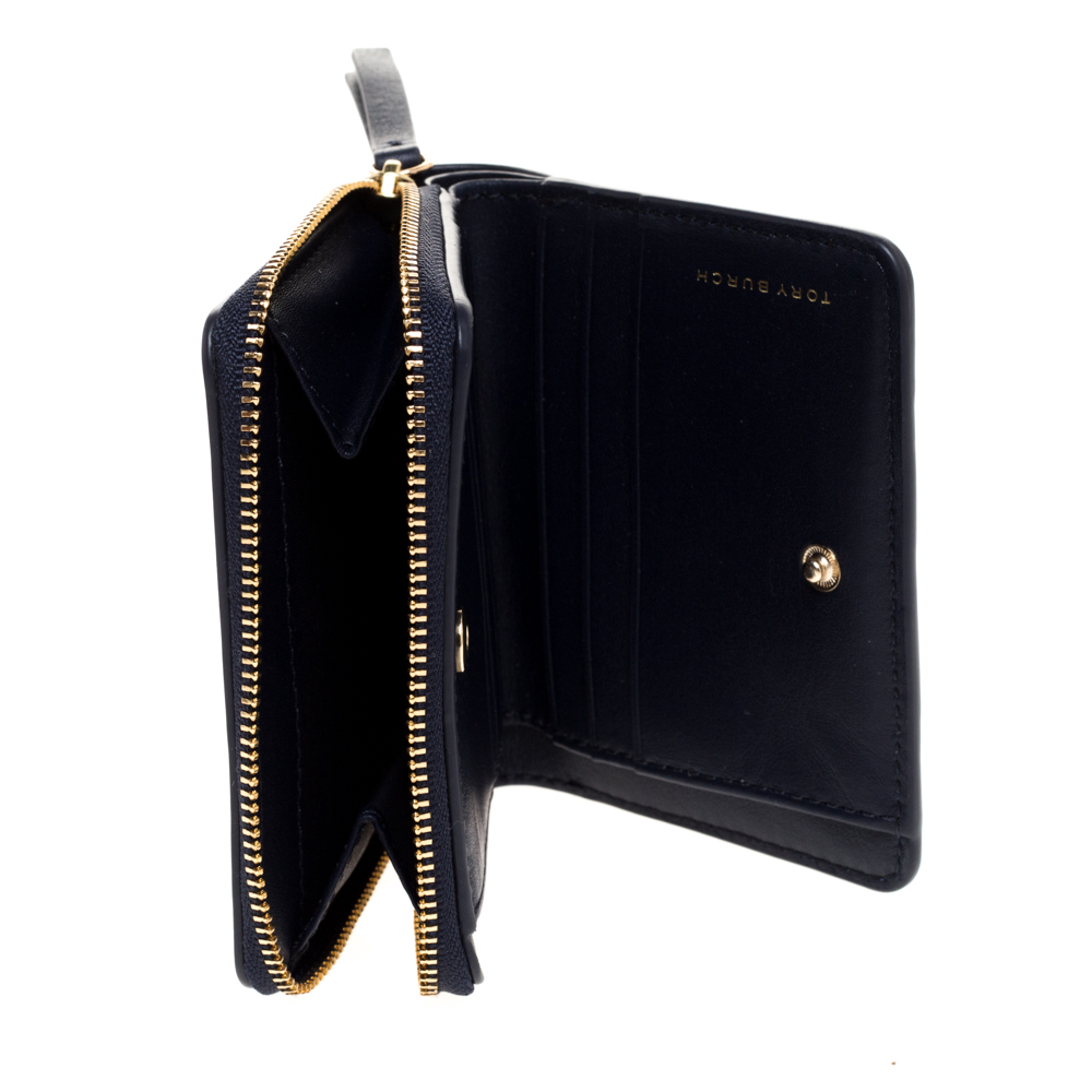 

Tory Burch Navy Blue Leather Amanda Zip Compact Wallet