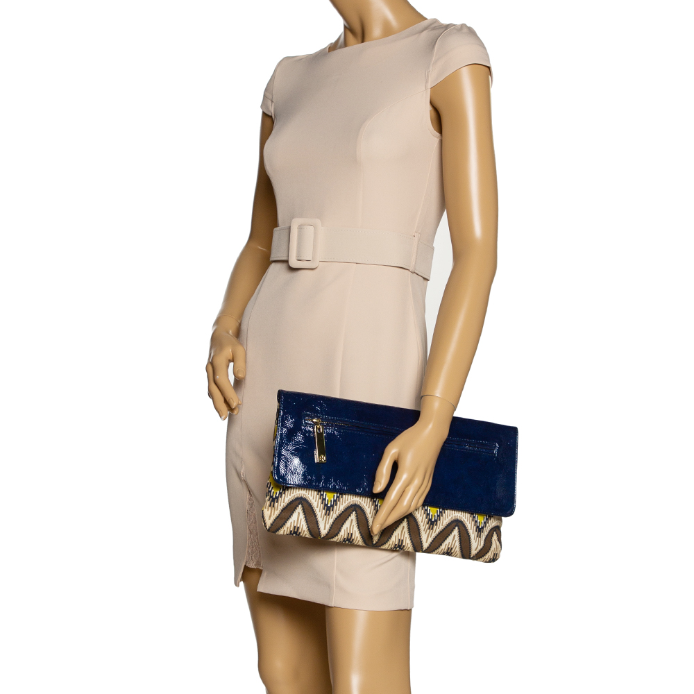 

Tory Burch Multicolor Tribal Print Canvas and Patent Leather Flap Clutch