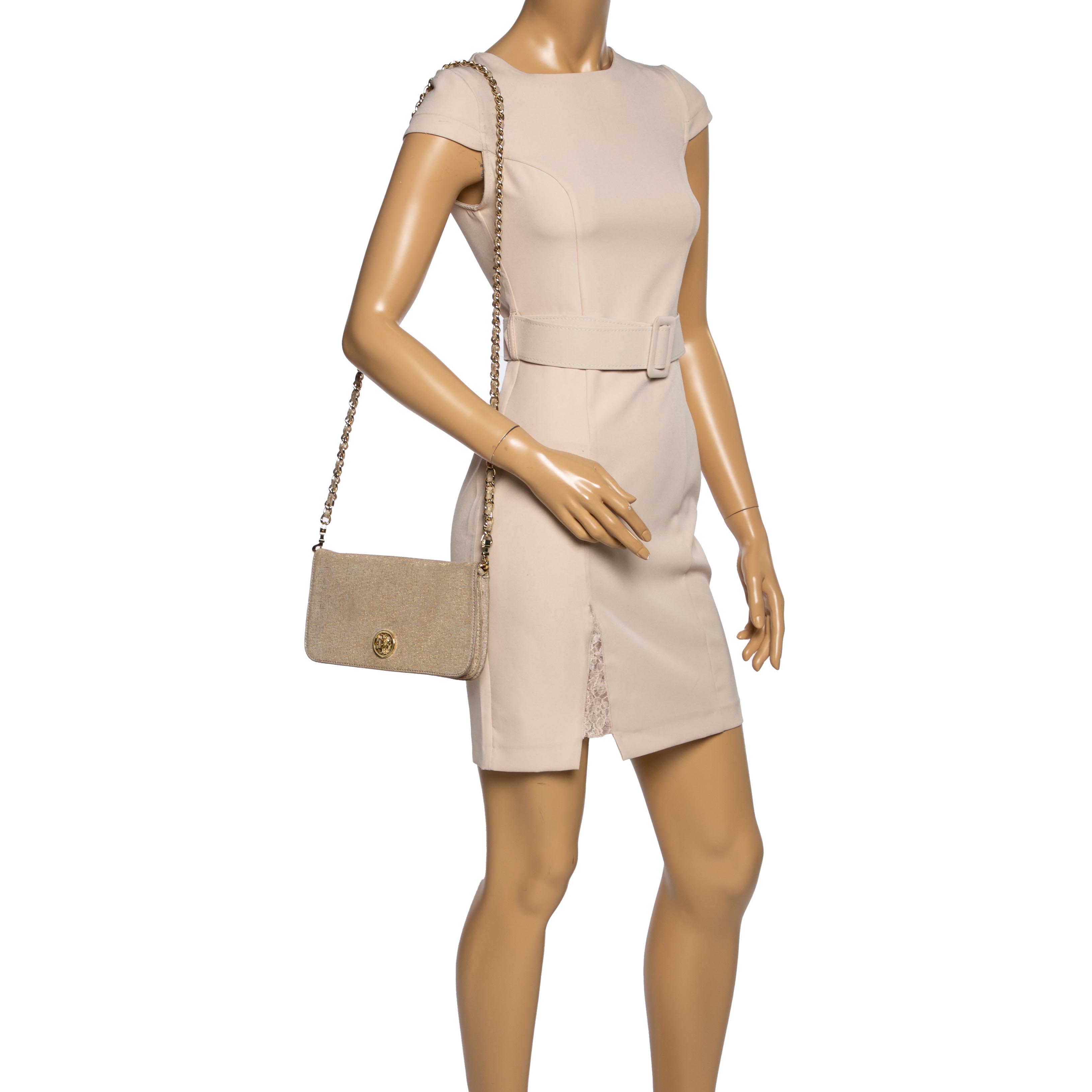 

Tory Burch Beige/Gold Canvas Crossbody Bag