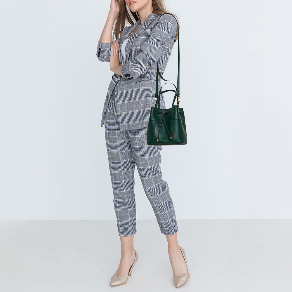 

Tory Burch Green Leather Small Block T Bucket Bag