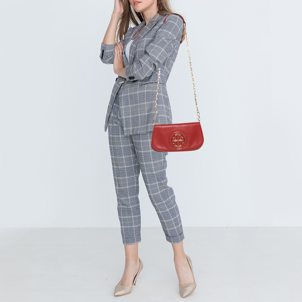 

Tory Burch Orange Leather Amanda Logo Crossbody Bag