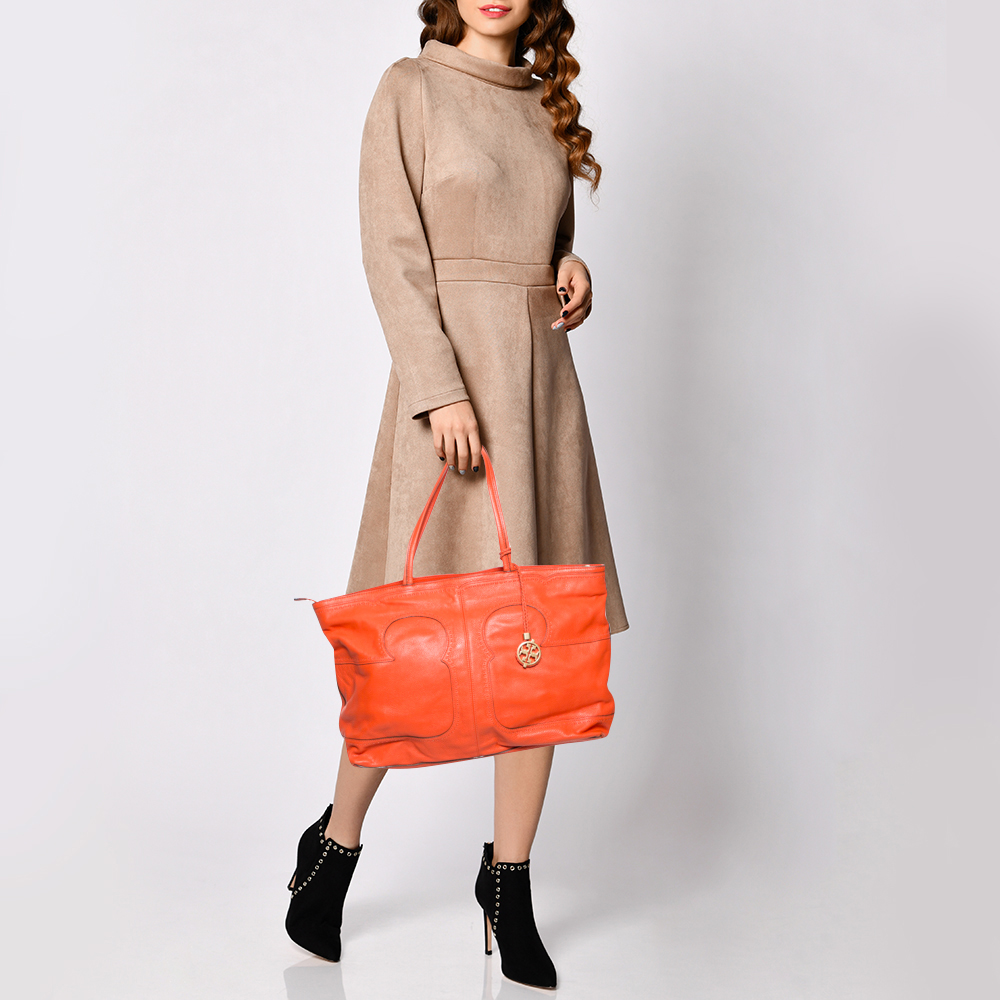 

Tory Burch Orange Leather Amalie Simple Tote