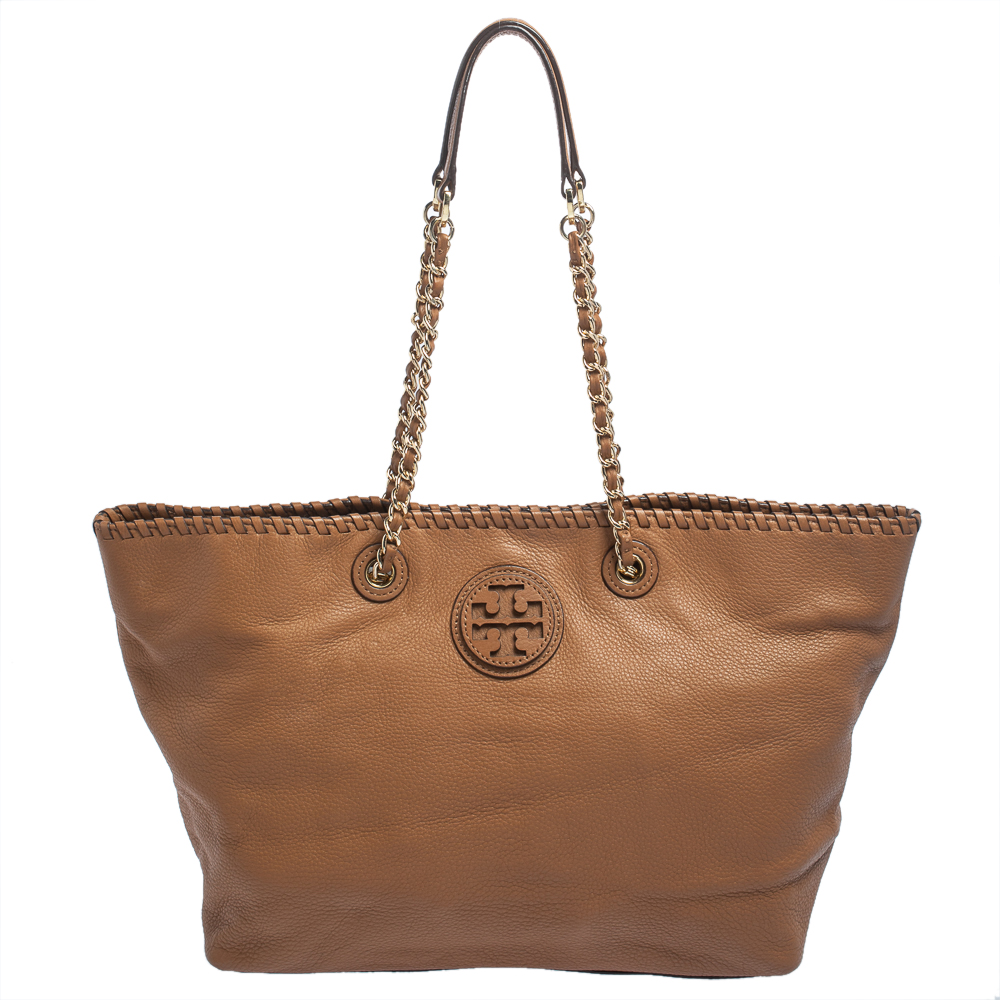 Pre-owned Tory Burch Brown Leather Whipstitch Tote