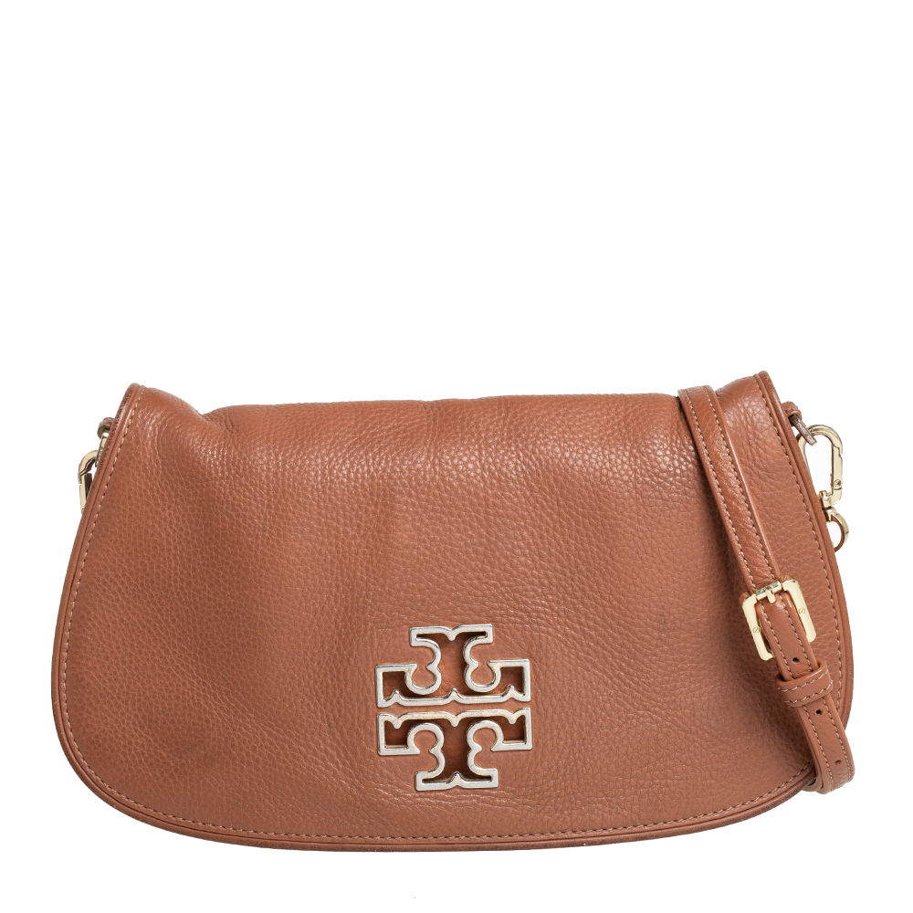 Pre-owned Tory Burch Brown Leather Britten Flap Crossbody Bag | ModeSens