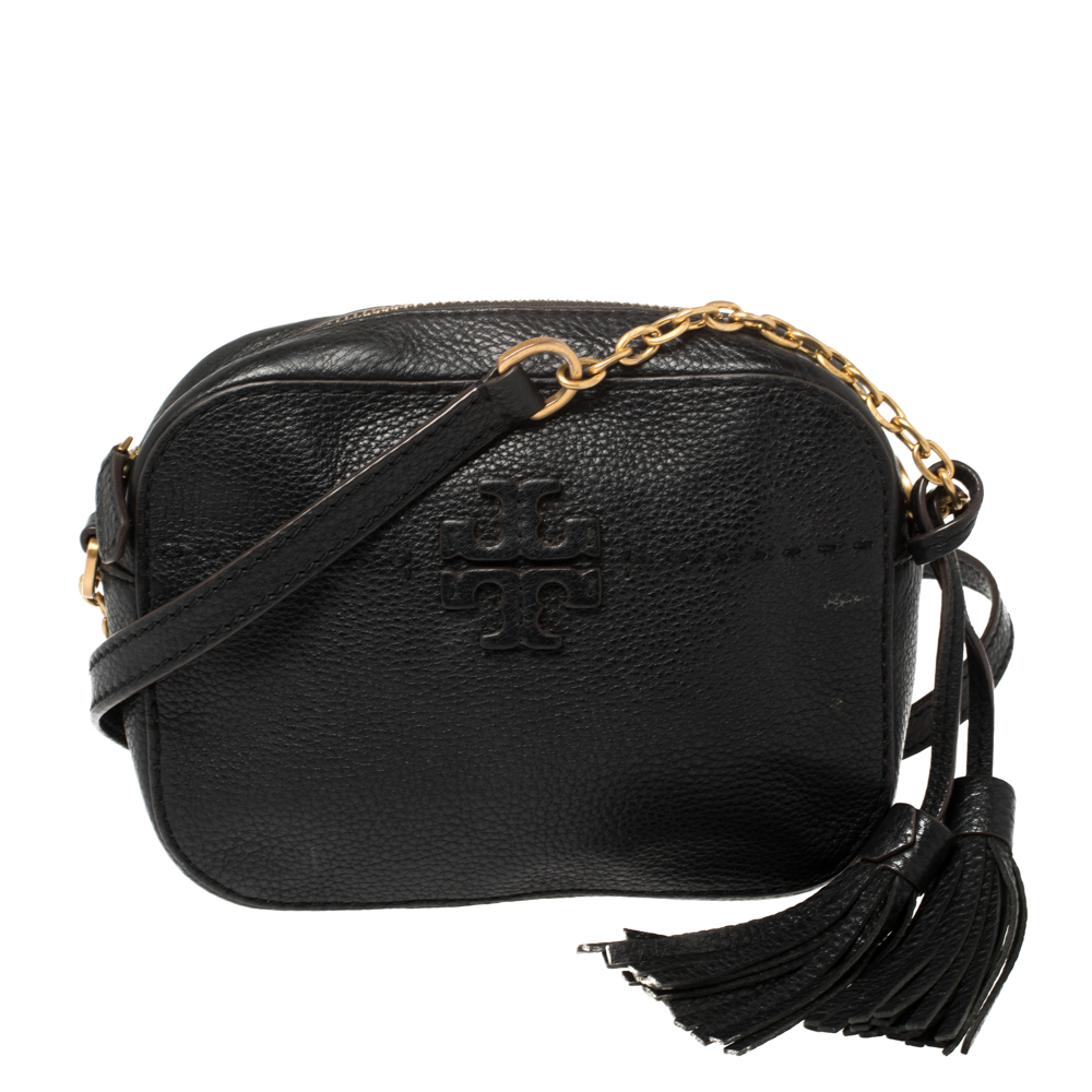 Pre-owned Tory Burch Black Leather Mcgraw Camera Crossbody Bag