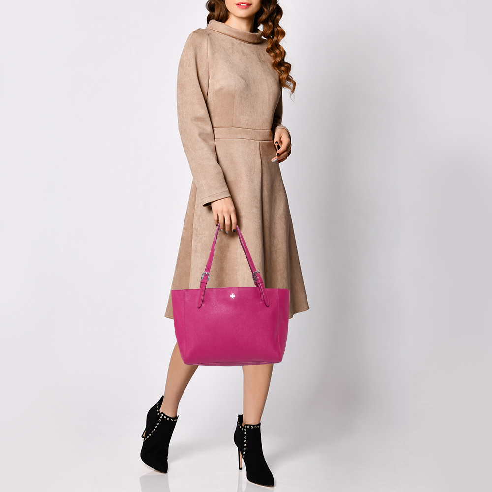 

Tory Burch Fuchsia Leather Medium York Buckle Tote, Pink
