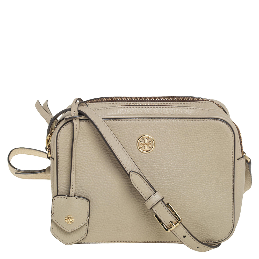 Pre-owned Tory Burch Beige Leather Double Zip Robinson Crossbody Bag