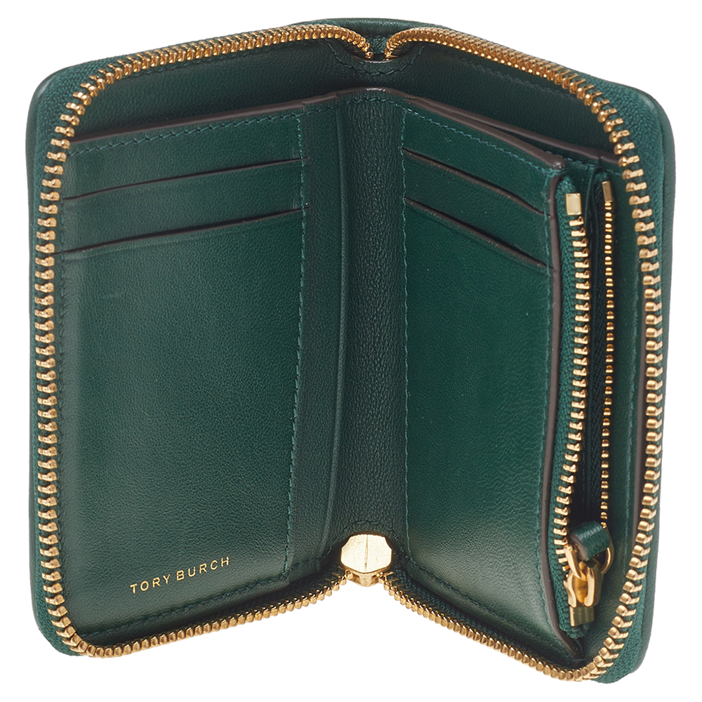 

Tory Burch Green Leather Fleming Zip Around Wallet