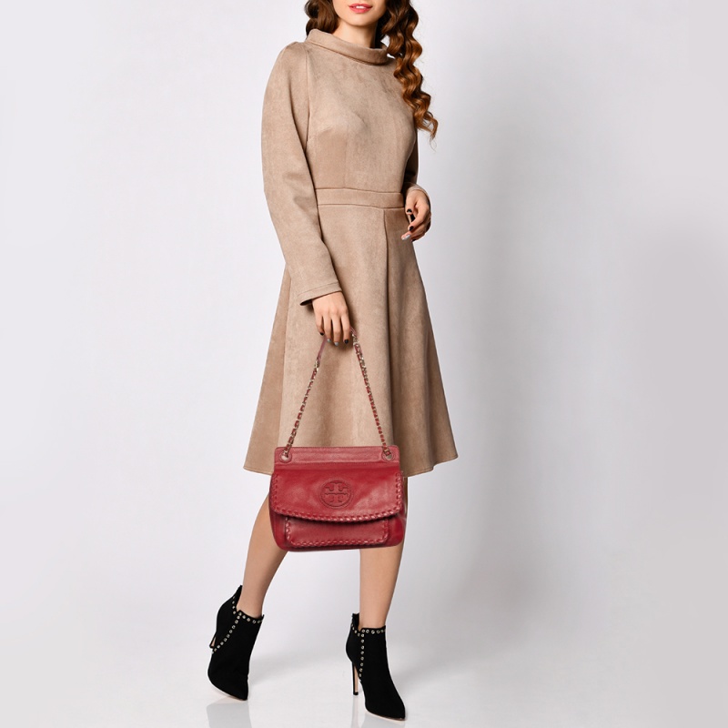 

Tory Burch Red Leather Marion Shoulder Bag