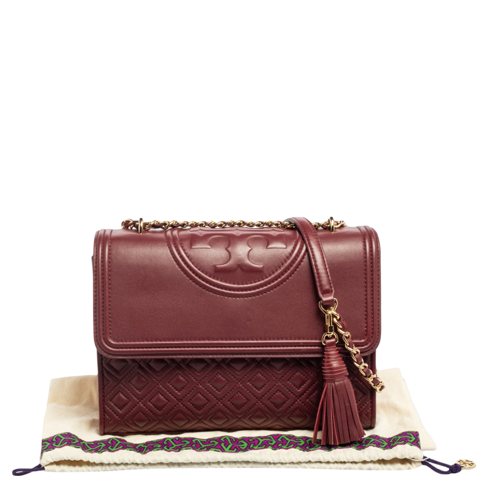 Tory Burch Burgundy Quilted Leather Large Fleming Shoulder Bag - buy at ...