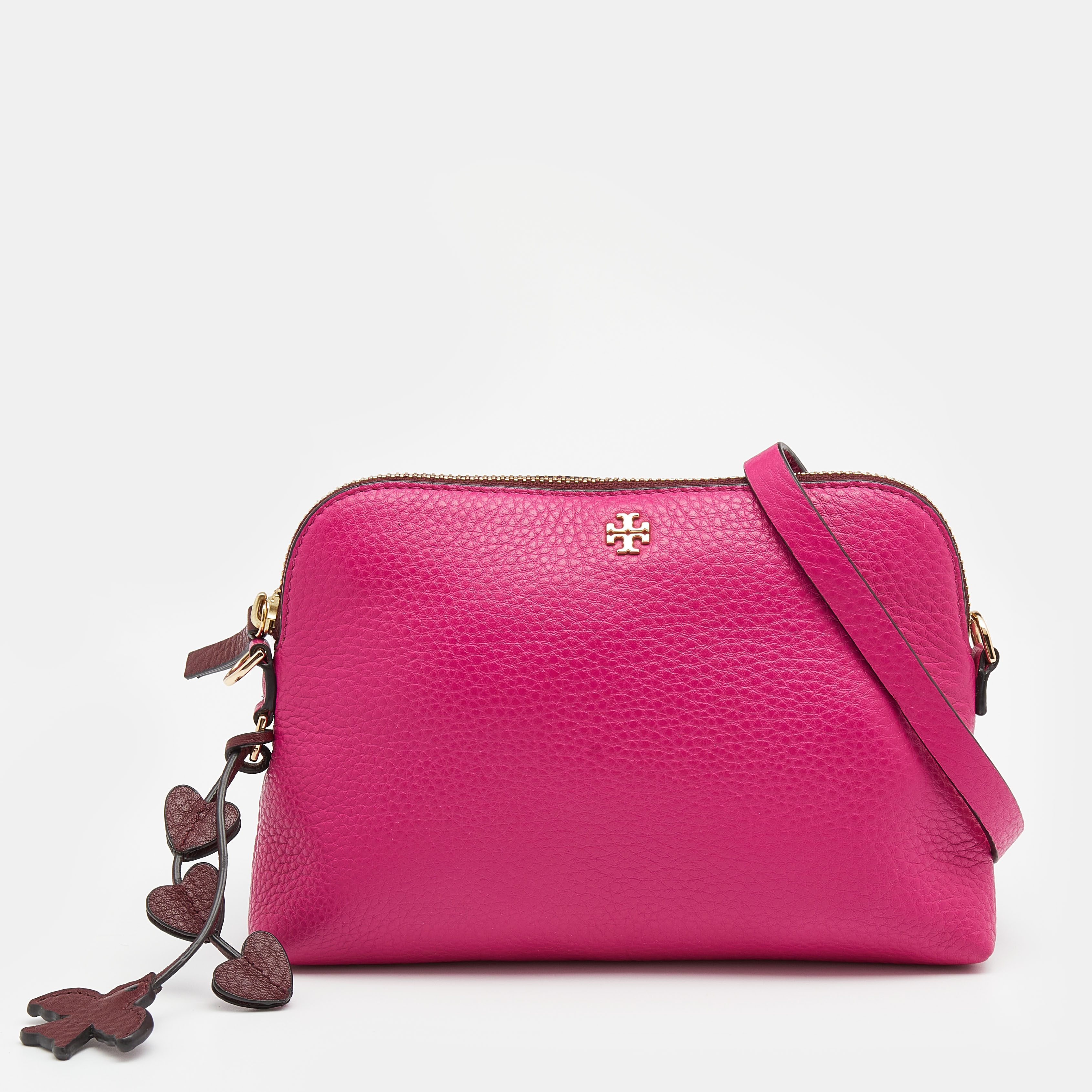 Preowned Tory Burch Bright Pink Pebbled Leather Crossbody Bag ModeSens