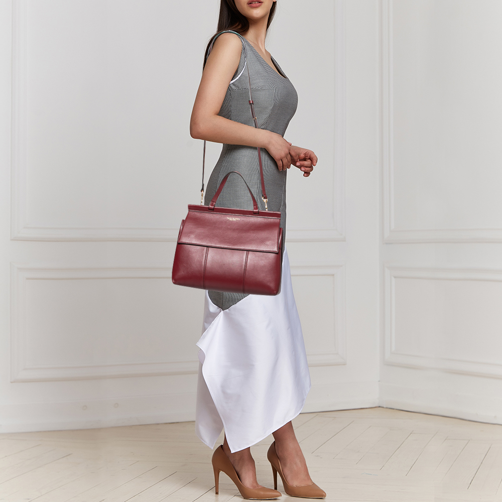 

Tory Burch Burgundy Leather Block T Top Handle Bag