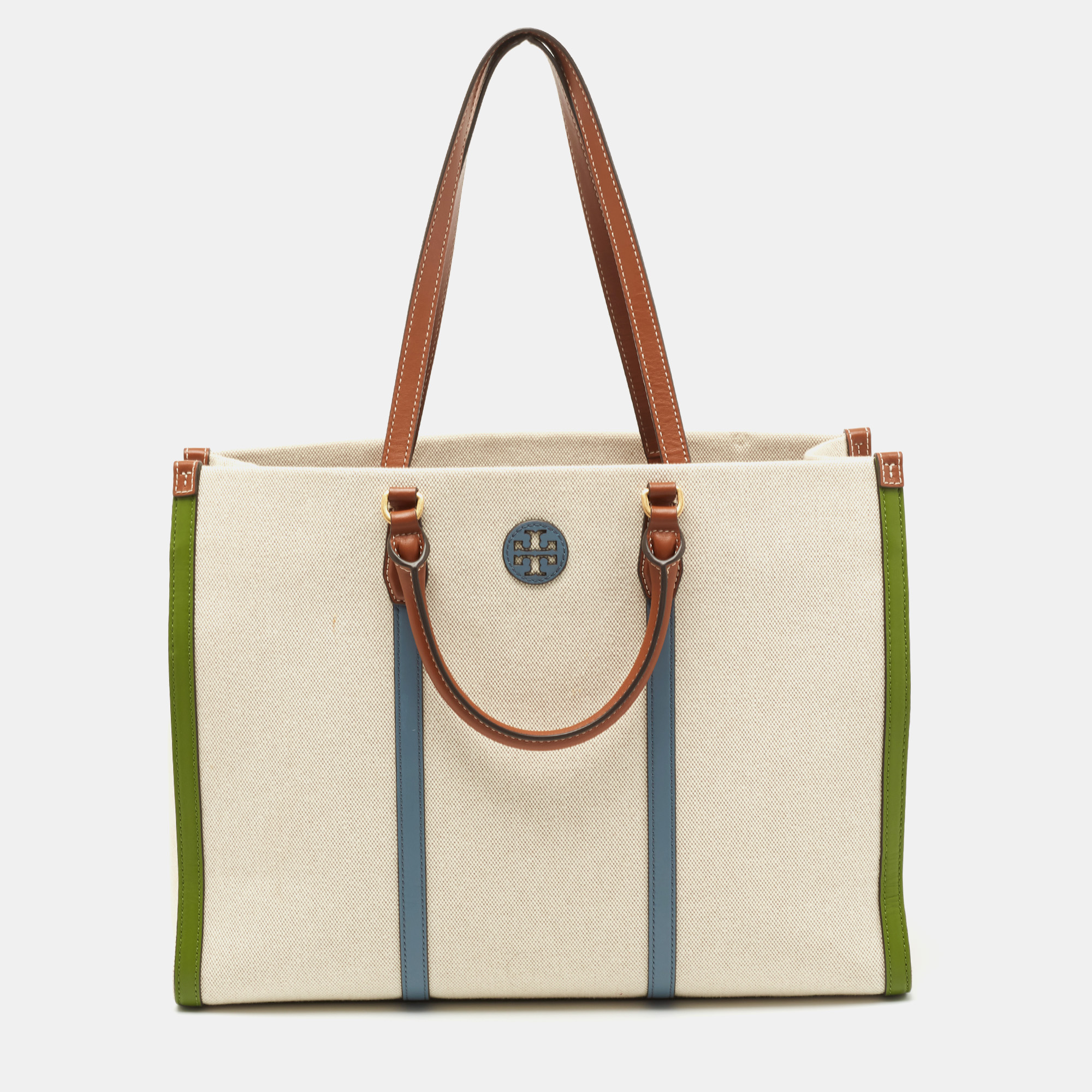 Tory Burch Beige Canvas and Leather Blake Shopper Tote Tory Burch