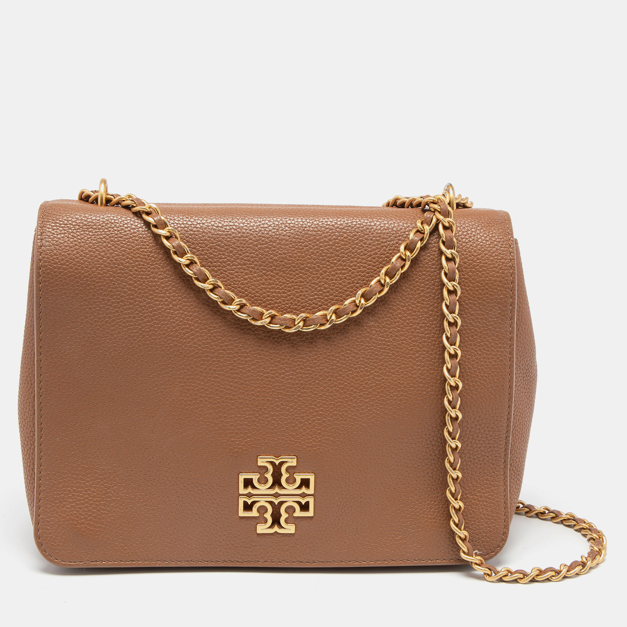 Pre-owned Tory Burch Brown Leather Britten Flap Crossbody Bag