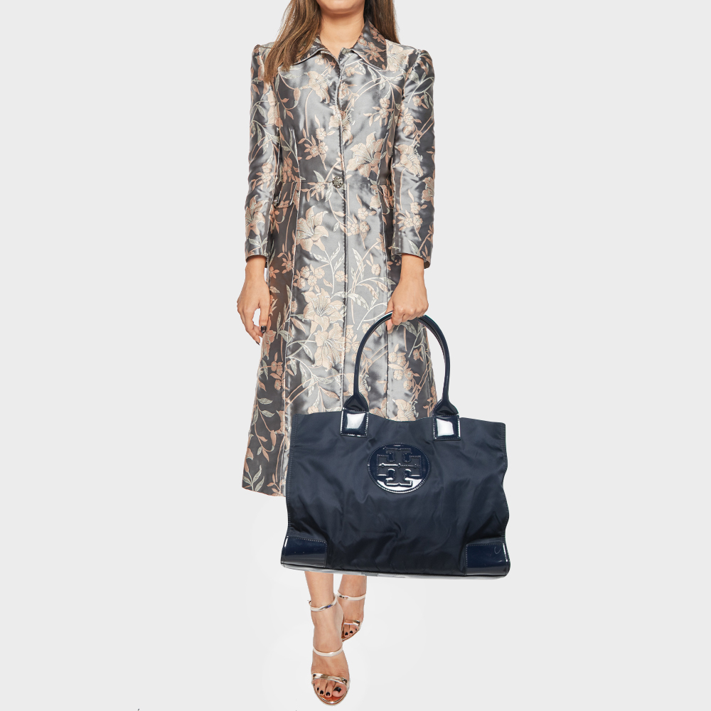 

Tory Burch Navy Blue Nylon and Patent Leather Ella Tote