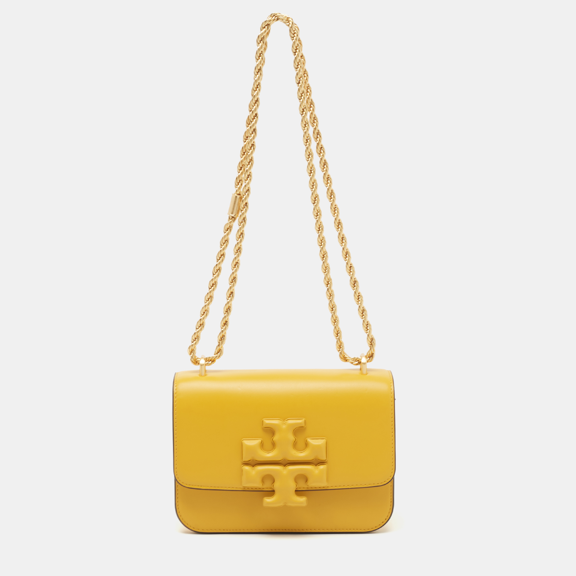 Pre-owned Tory Burch Mustard Leather Eleanor Small Chain Shoulder Bag In Yellow