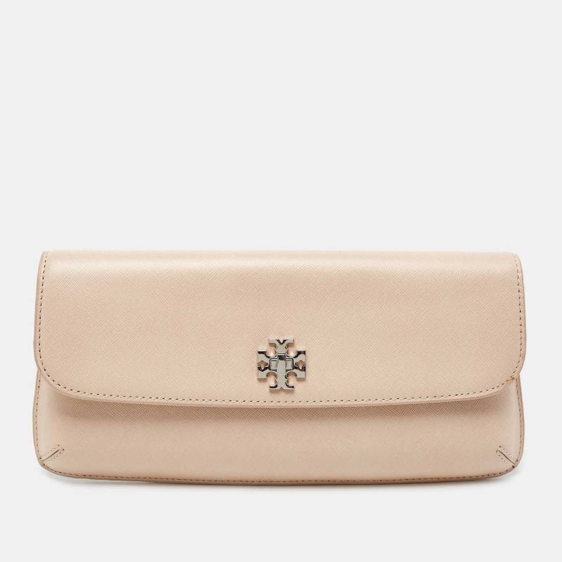 Pre-owned Tory Burch Light Beige Leather Diana Flap Clutch
