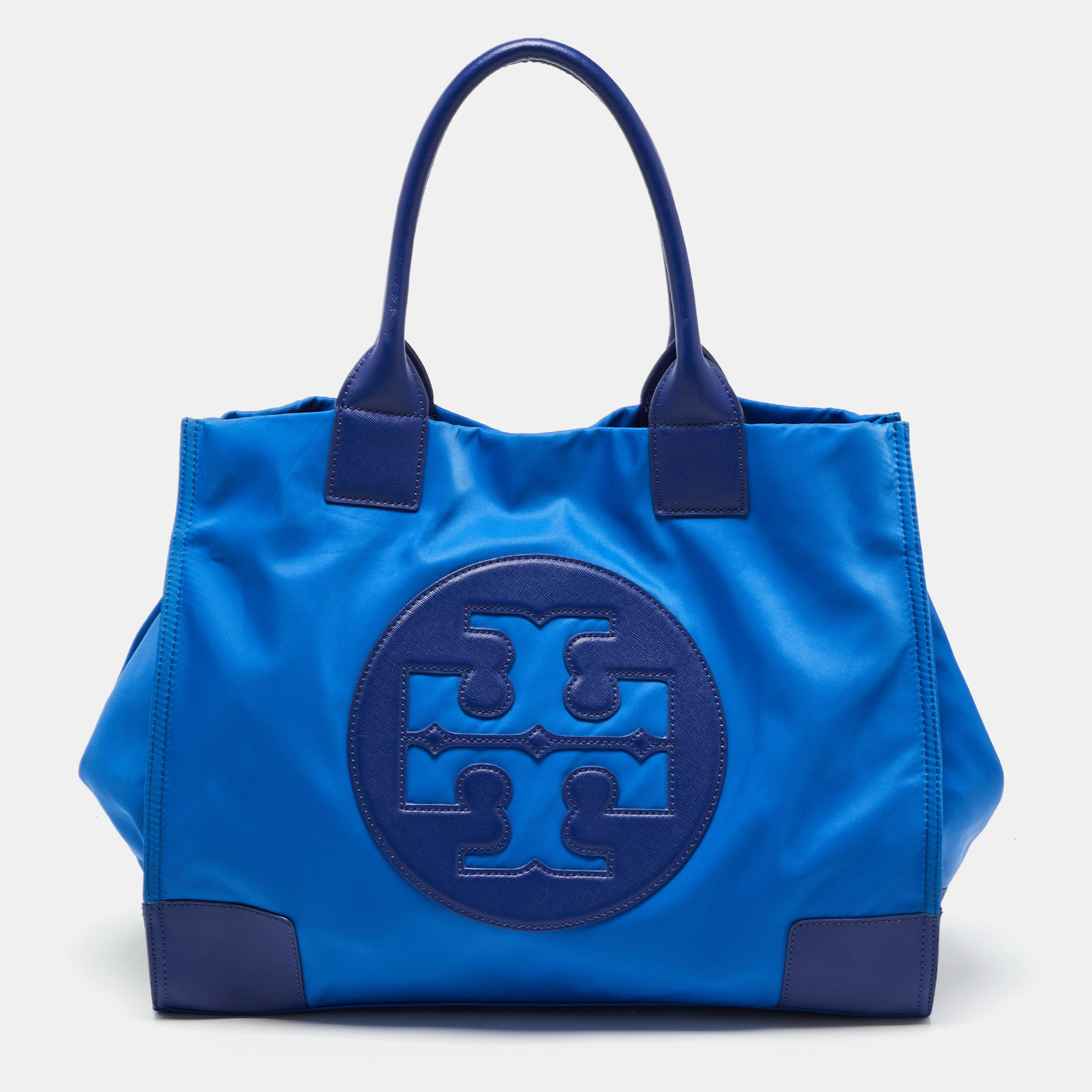 Pre Owned Tory Burch Blue Nylon and Leather Ella Tote