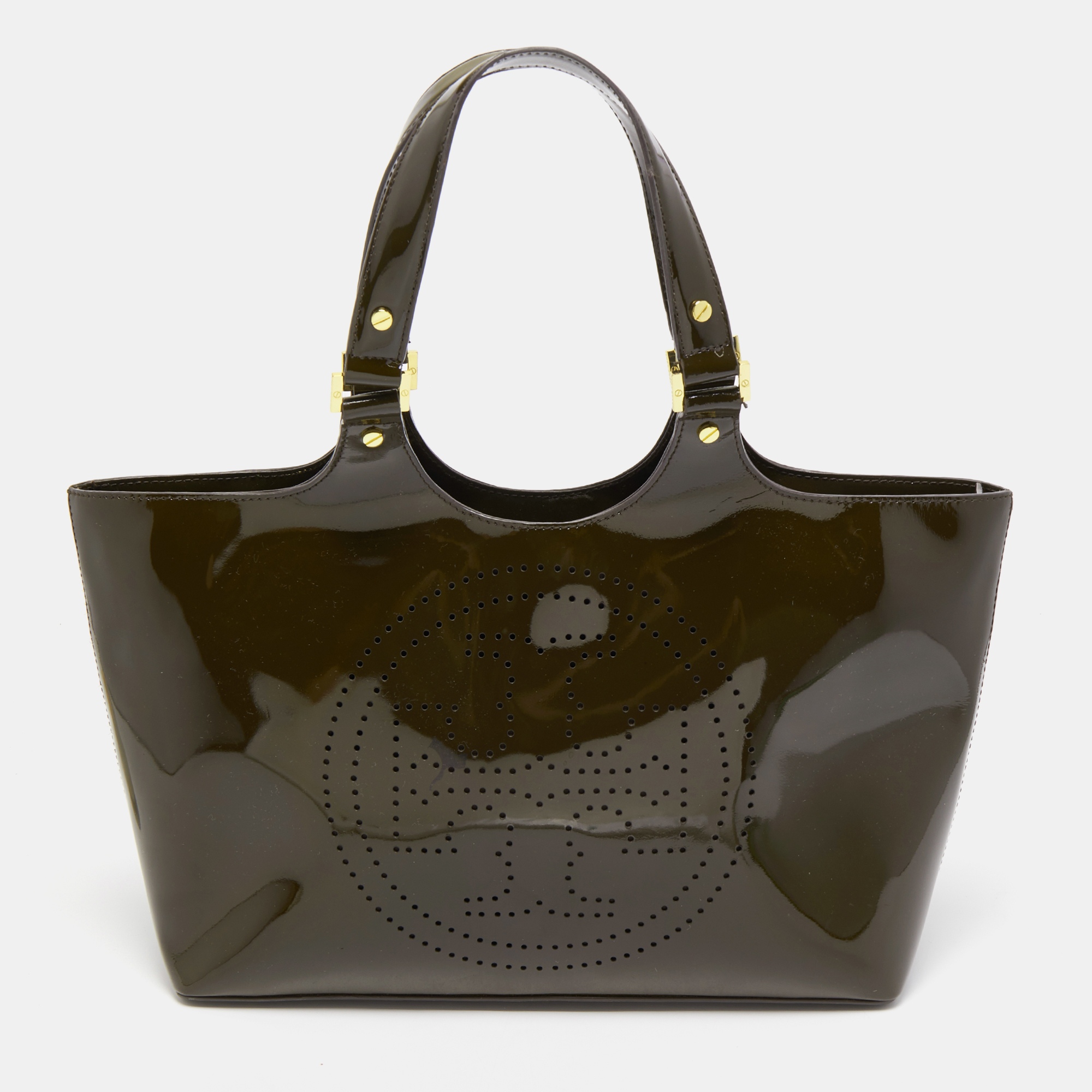 Tory Burch Dark Olive Green Patent Leather Perforated Tote Tory Burch | TLC