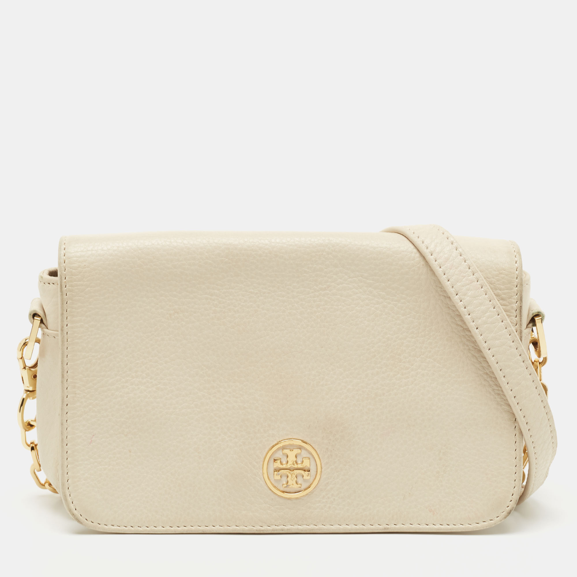 Pre-owned Tory Burch Off White Leather Robinson Flap Crossbody Bag